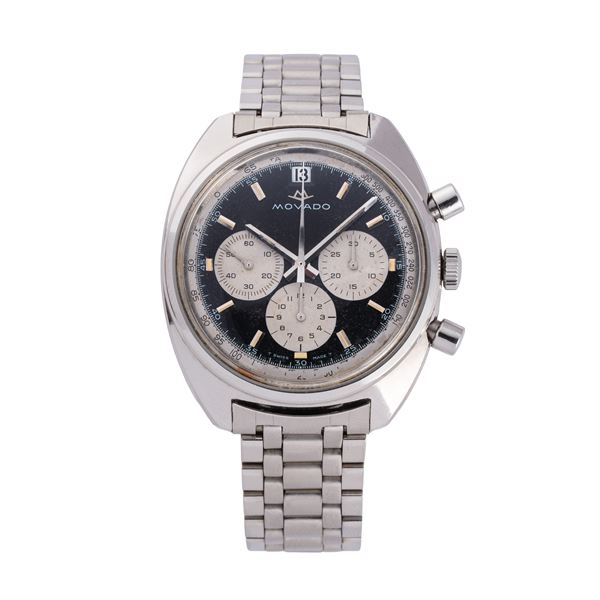 MOVADO - MOVADO -  DATHRON HS360 CRONOGRAFO A CARICA AUTOMATICA IN ACCIAIO CON QUADRANTE NERO BITONALE CON SCALA TACHIMETRICA, DATARIO AD ORE DODICI E BRACCIALE IN ACCIAIO MOVADO