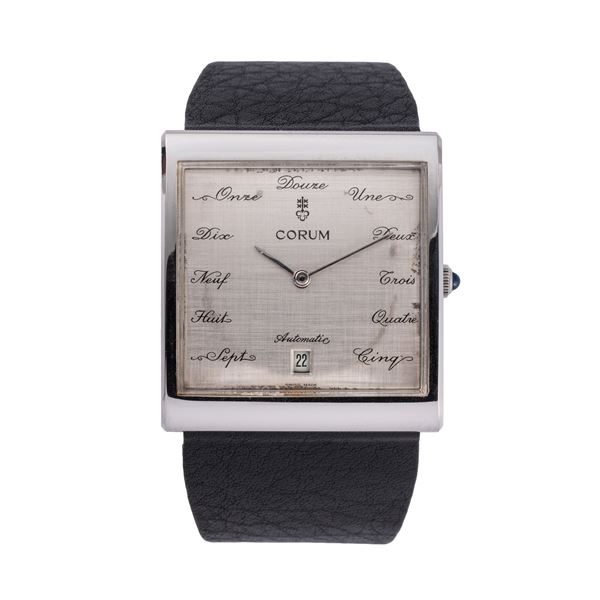 CORUM - CORUM - BUCKINGHAM  OROLOGIO SOLO TEMPO A CARICA AUTOMATICA IN ACCIAIO CON CASSA CURVA E QUADRANTE LINEN CON DATARIO AD ORE SEI E INDICI IN FRANCESE 