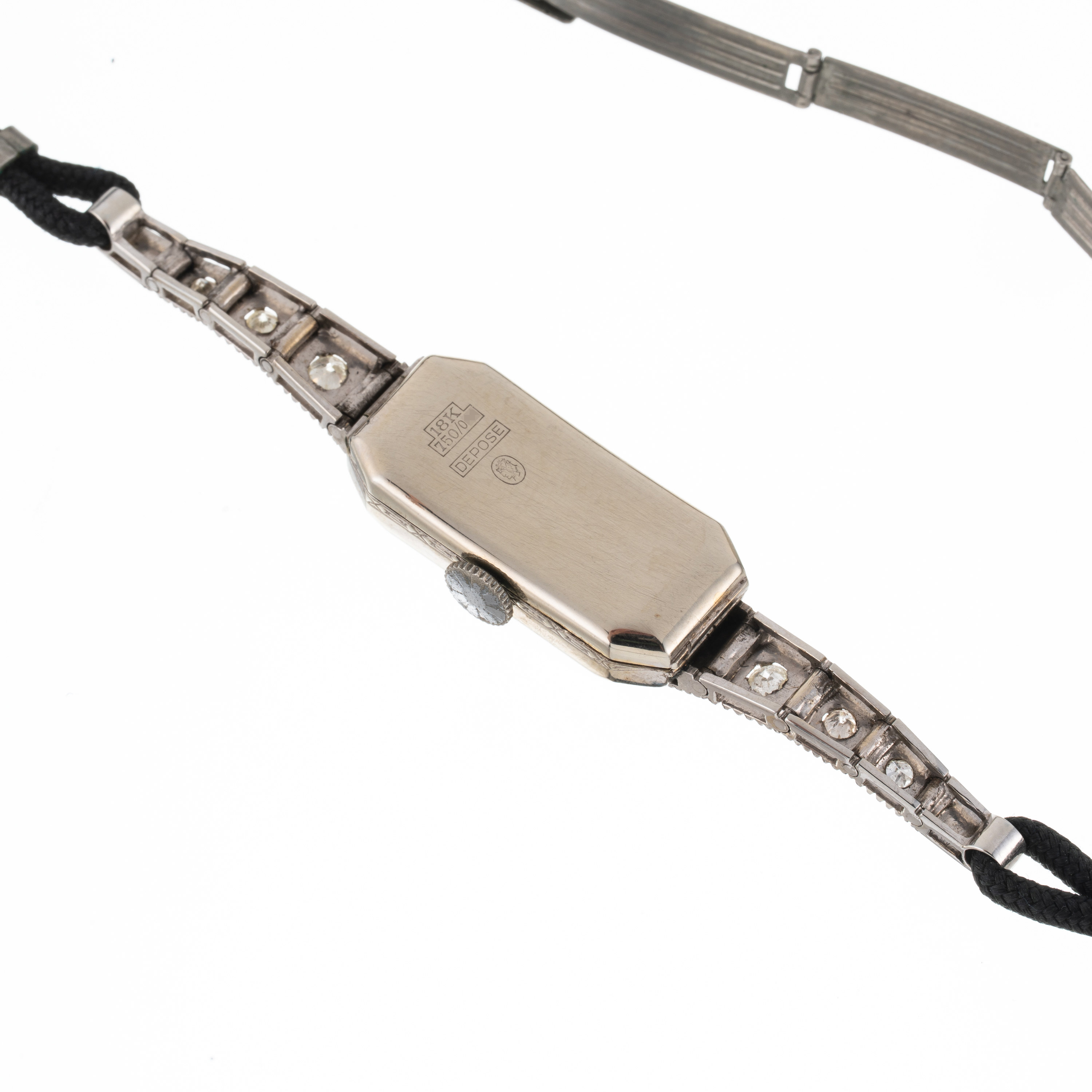 Nobelt, Orologio “Art Decò” solo tempo a carica manuale in oro bianco 18 kt con brillanti