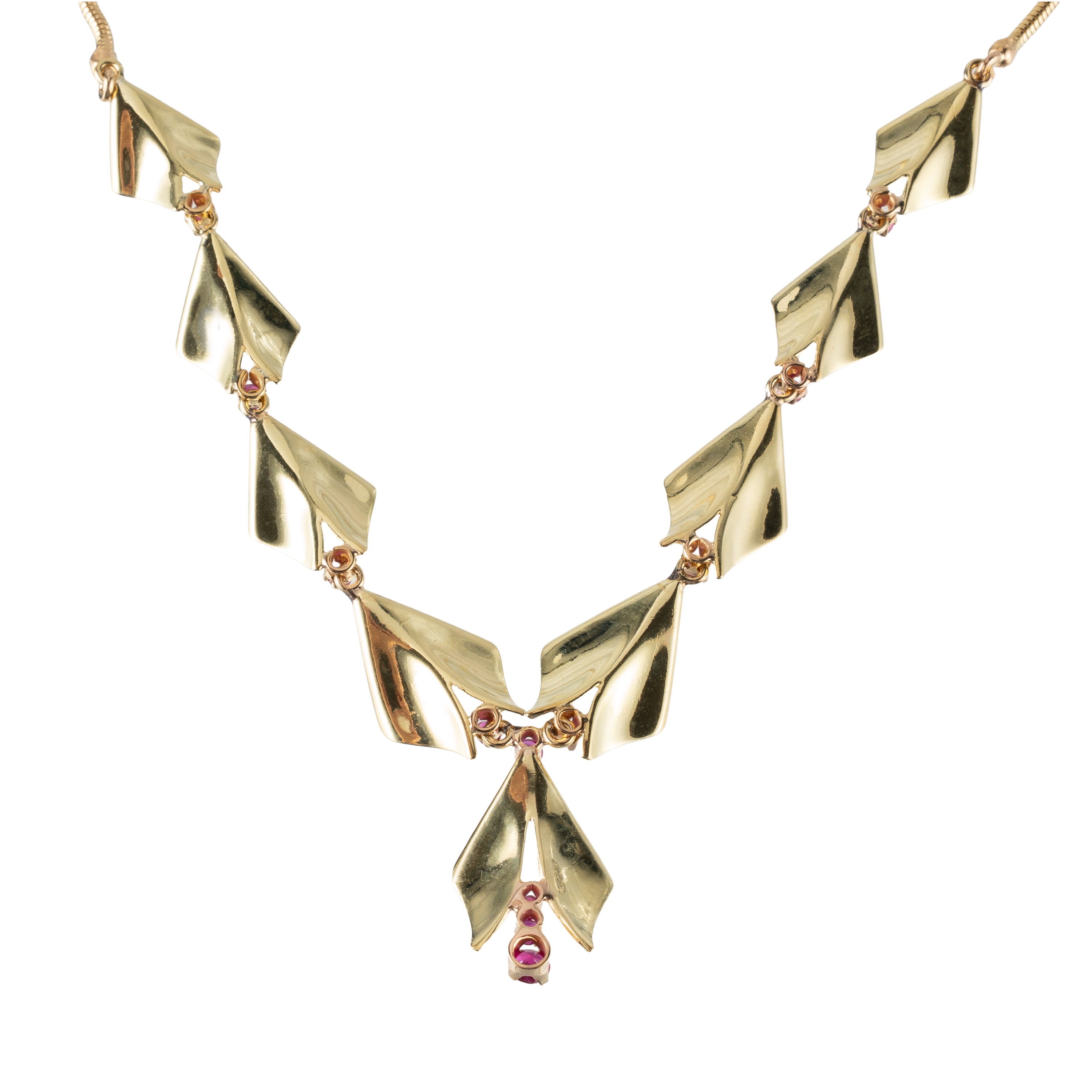Parure in oro 18 kt con rubini, girocollo e orecchini
