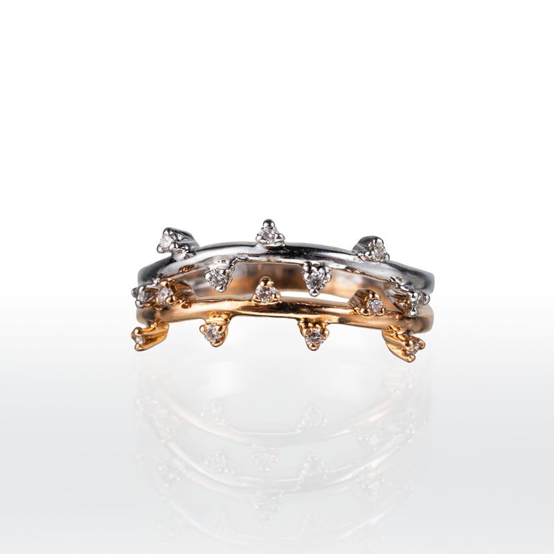 Anello in oro bianco e oro rosa 18 kt con diamanti
