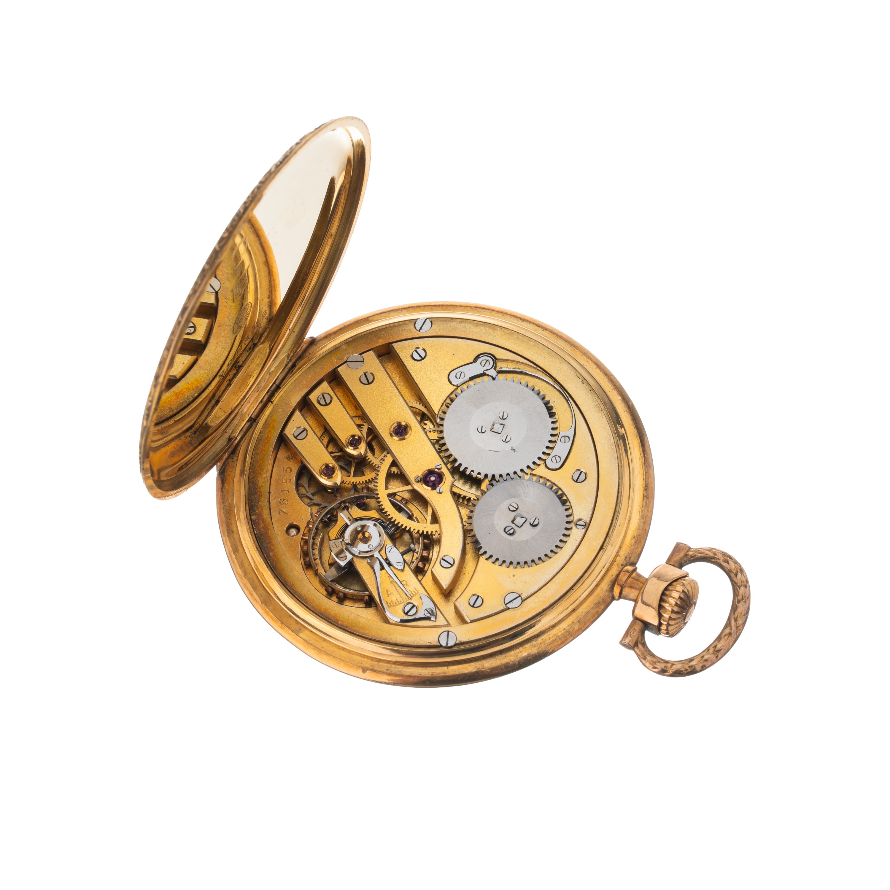 Iwc - Orologio da tasca a carica manuale in oro giallo 18 kt con quadrante champagne e indici Bre...