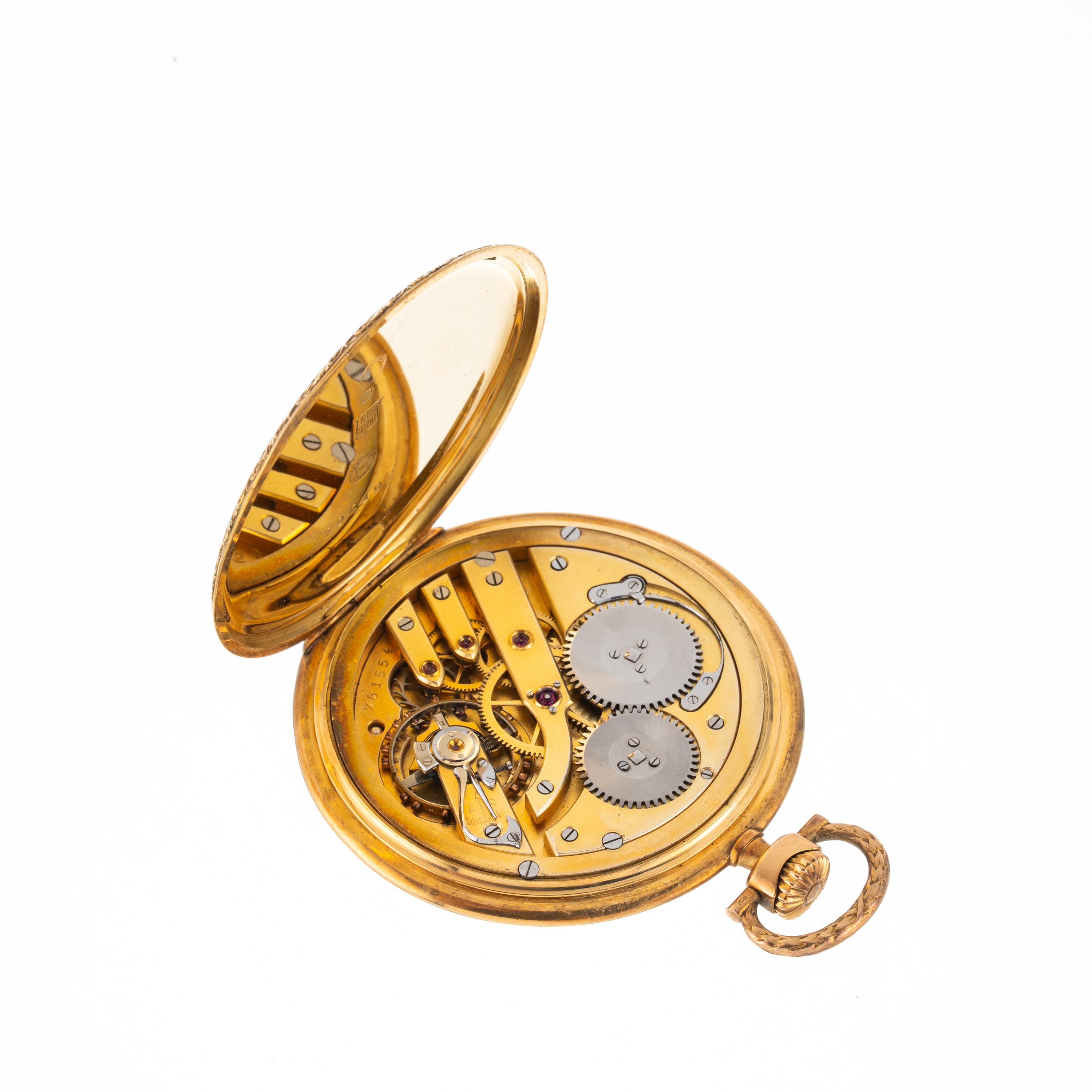 Iwc - Orologio da tasca a carica manuale in oro giallo 18 kt con quadrante champagne e indici Bre...