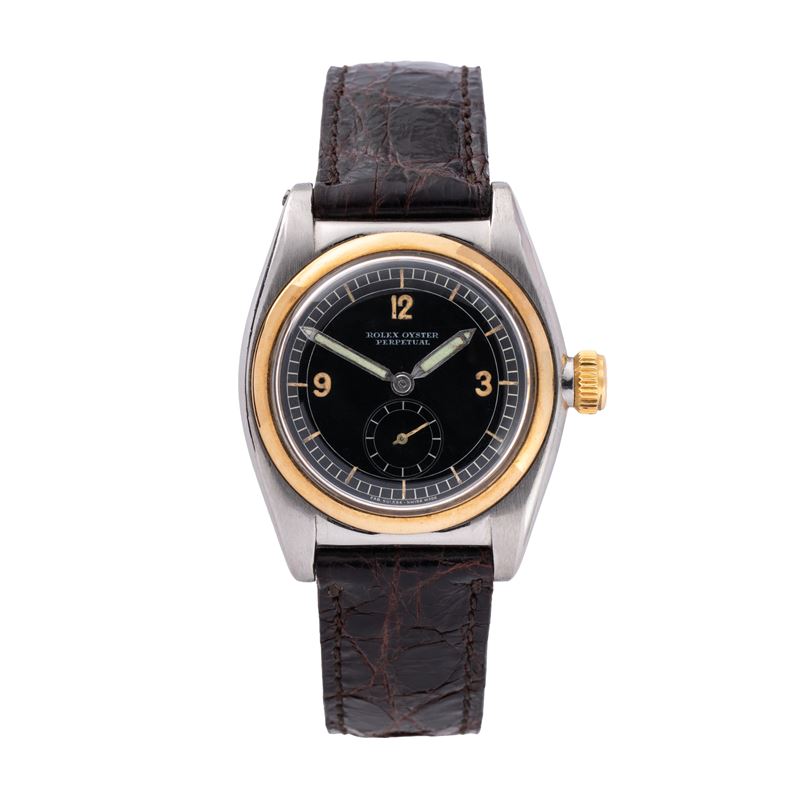 Rolex - Ovetto Bubble Back, orologio solo tempo automatico in acciaio con oro giallo 18 kt, quadr...