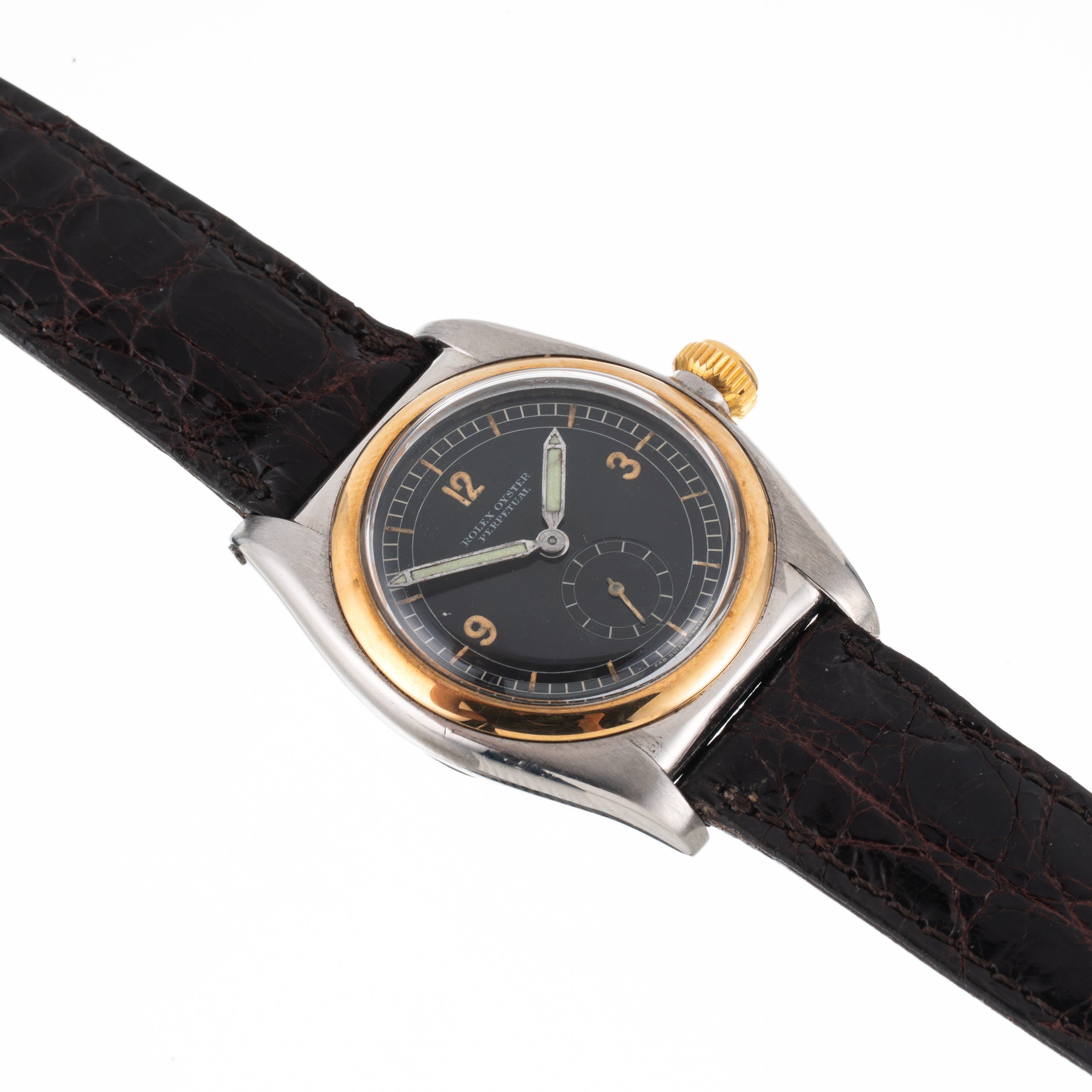 Rolex - Ovetto Bubble Back, orologio solo tempo automatico in acciaio con oro giallo 18 kt, quadr...