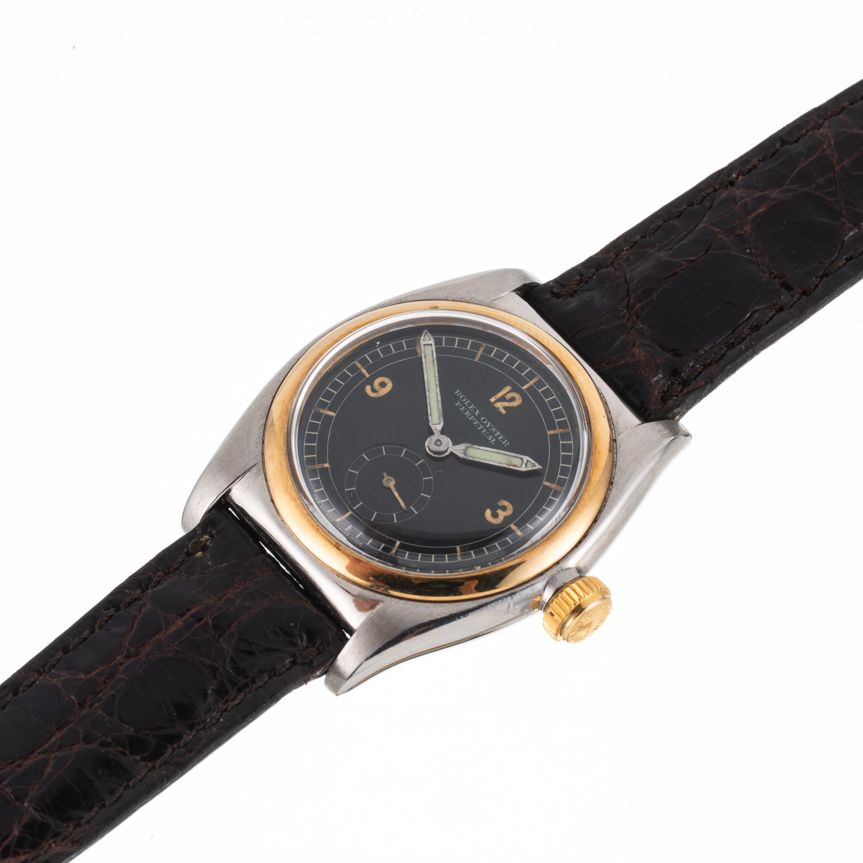 Rolex - Ovetto Bubble Back, orologio solo tempo automatico in acciaio con oro giallo 18 kt, quadr...