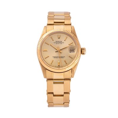 Oyster Perpetual Date ref. 6827, orologio automatico in oro giallo 18 kt con quadrante champagne ...