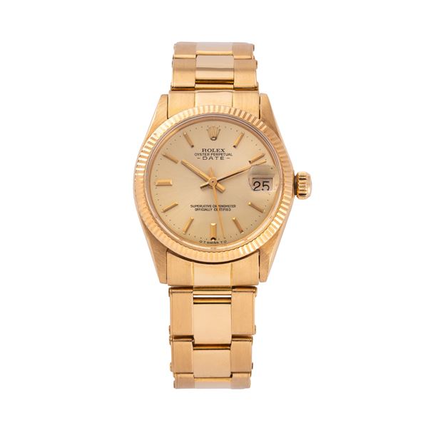 ROLEX - ROLEX - OYSTER DATE  OROLOGIO A CARICA AUTOMATICA IN ORO GIALLO 18KT CON BRACCIALE RIVETTI ROLEX E QUADRANTE CHAMPAGNE SIGMA CON DATARIO AD ORE TRE