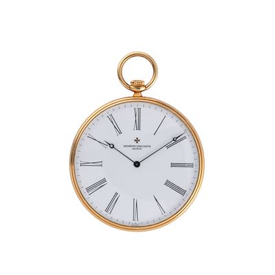Orologio da tasca in oro giallo 18 kt a carica manuale con quadrante bianco e indici romani neri ...