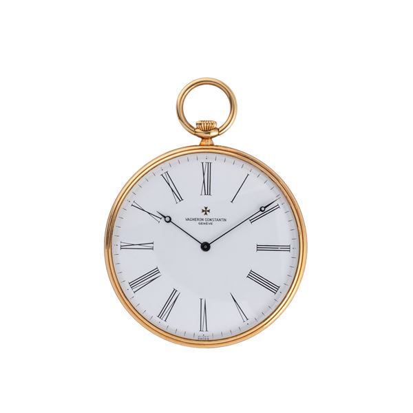 VACHERON CONSTANTIN - VACHERON CONSTANTIN  OROLOGIO DA TASCA A CARICA MANUALE IN ORO GIALLO 18KT CON CASSA A SCALINO, QUADRANTE BIANCO E INDICI ROMANI NERI