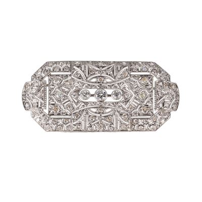 Spilla Art Déco, platino, diamanti (taglio Vecchia Europa)