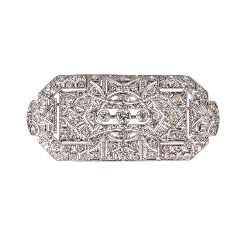 Spilla Art Déco, platino, diamanti (taglio Vecchia Europa)
