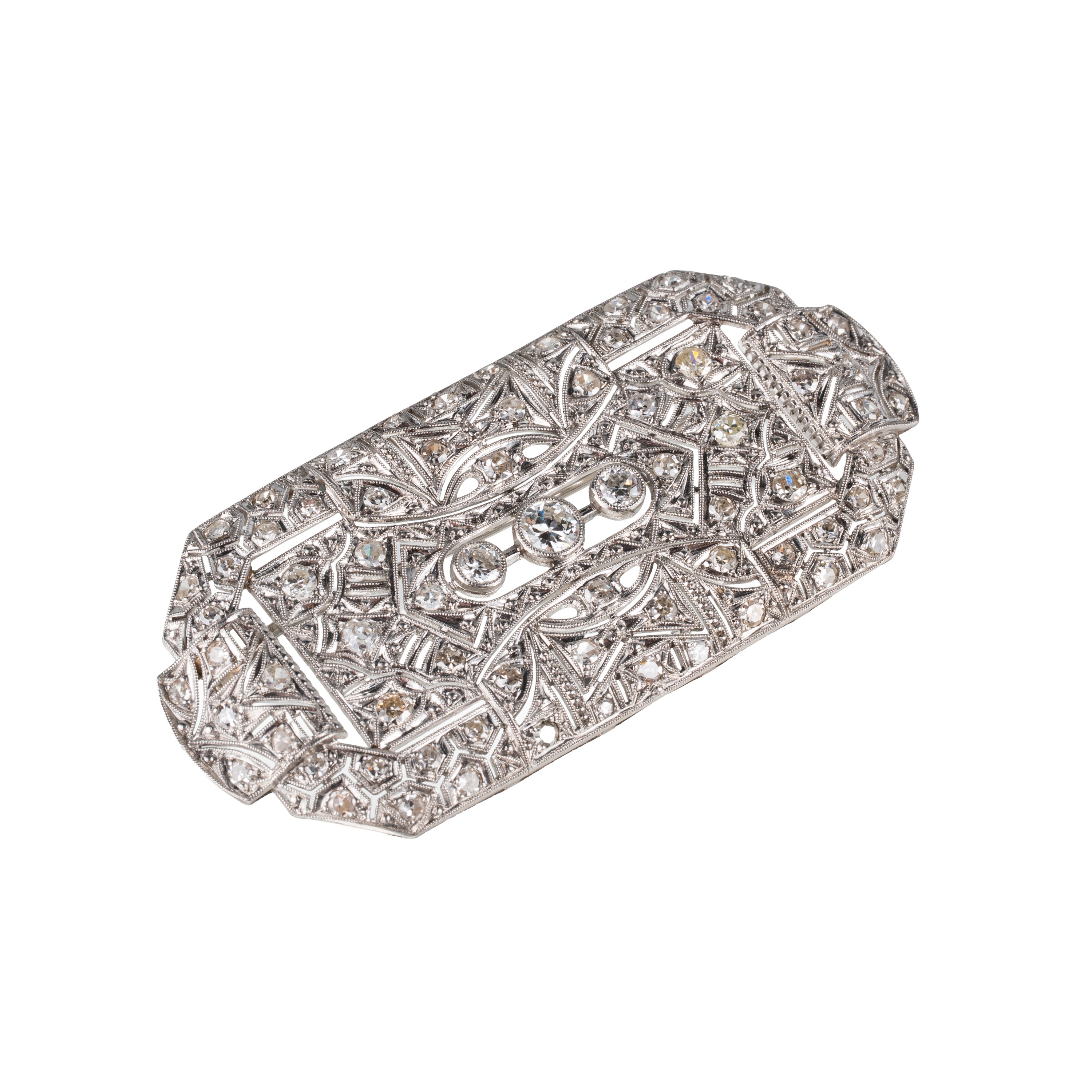 Spilla Art Déco, platino, diamanti (taglio Vecchia Europa)