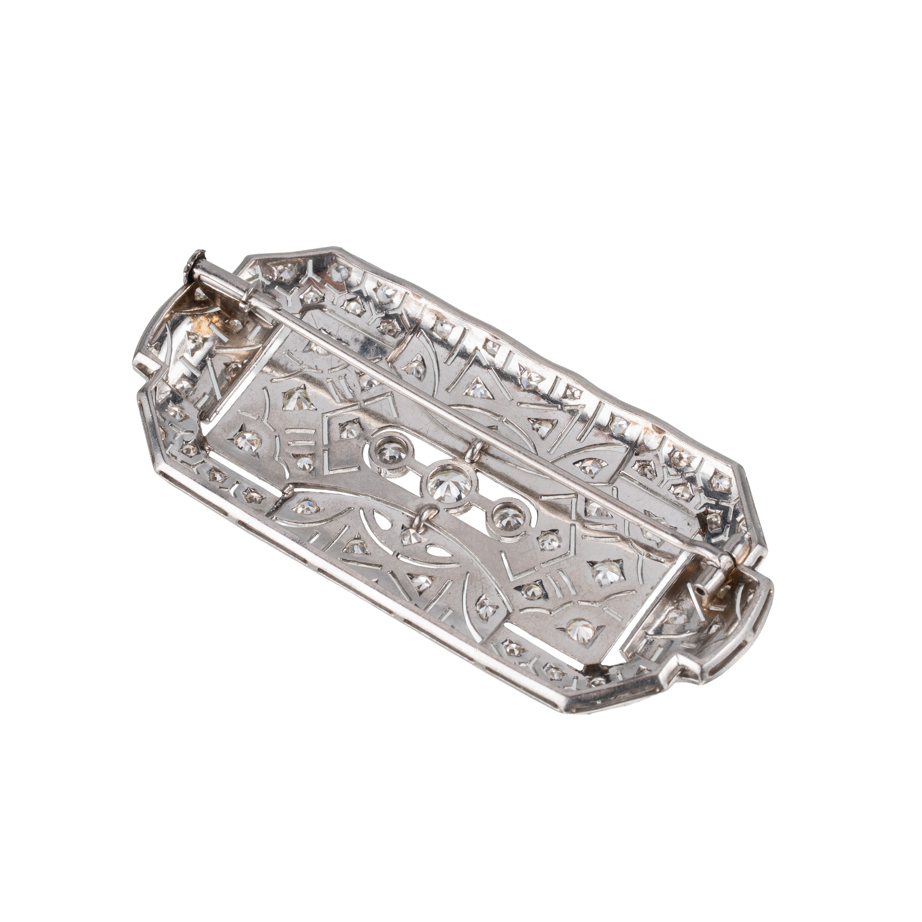 Spilla Art Déco, platino, diamanti (taglio Vecchia Europa)