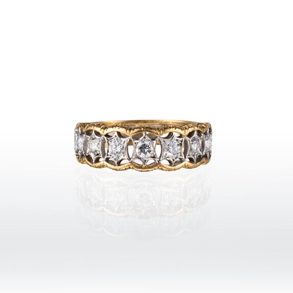 BUCCELLATI - BUCCELLATI - ANELLO IN ORO BIANCO E GIALLO 18 KT CON DIAMANTI