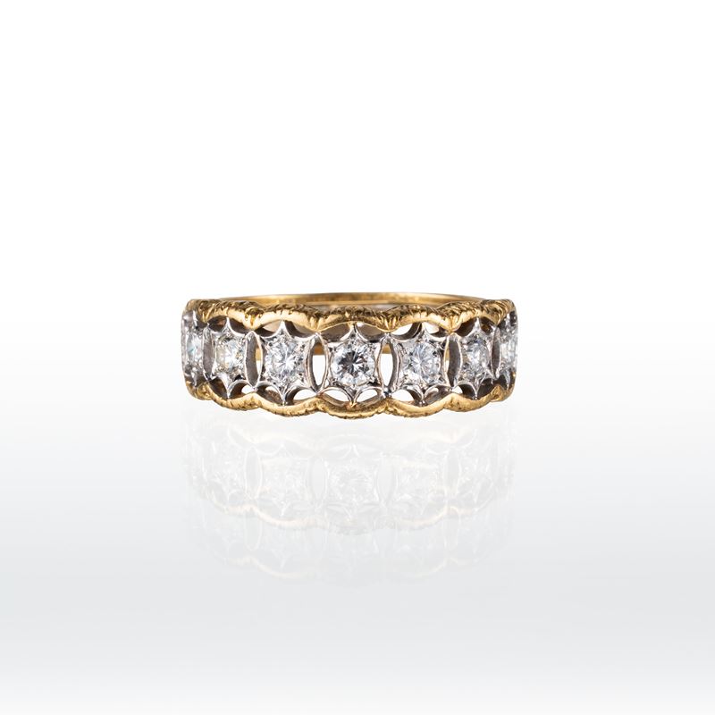 Buccellati - Anello in oro bianco e giallo 18 kt con diamanti