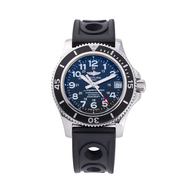 BREITLING - BREITLING - SUPEROCEAN II 36 OROLOGIO A CARICA AUTOMATICA IN ACCIAIO CON QUADRANTE NERO, DATARIO AD ORE TRE, GHIERA UNIDIREZIONALE E CINTURINO IN GOMMA