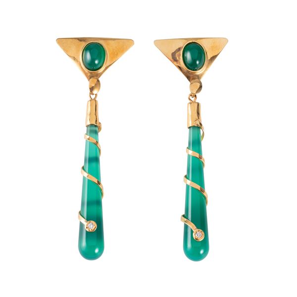 ORECCHINI IN ORO GIALLO 18 KT CON AGATE VERDI
