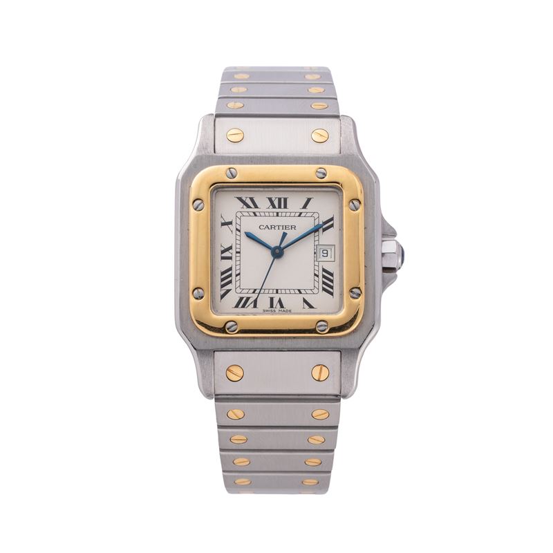 Cartier - Santos Carreé 2961, orologio da polso in acciaio e oro giallo 18 kt a carica automatica