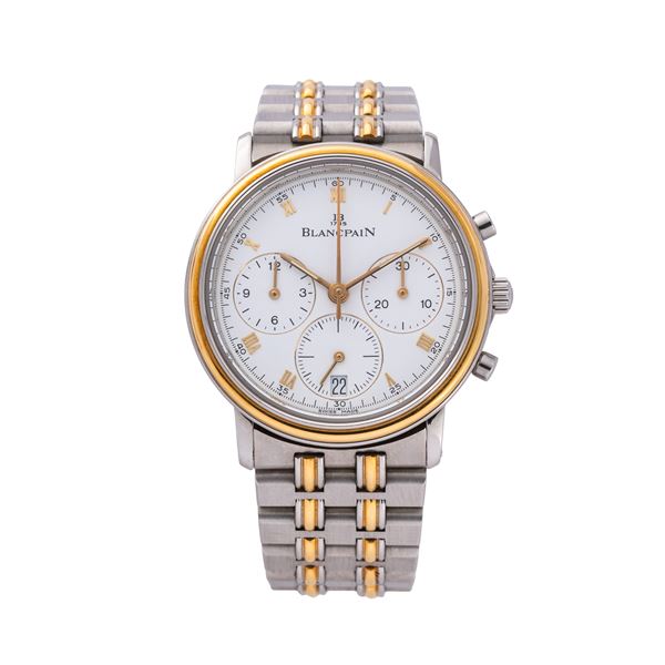 BLANCPAIN - BLANCPAIN - VILLERET CHRONO CRONOGRAFO AUTOMATICO IN ACCIAIO E ORO 18KT CON QUADRANTE BIANCO E DATARIO AD ORE SEI E BRACCIALE IN ACCIAIO E ORO GIALLO 18KT GAY FRERES.