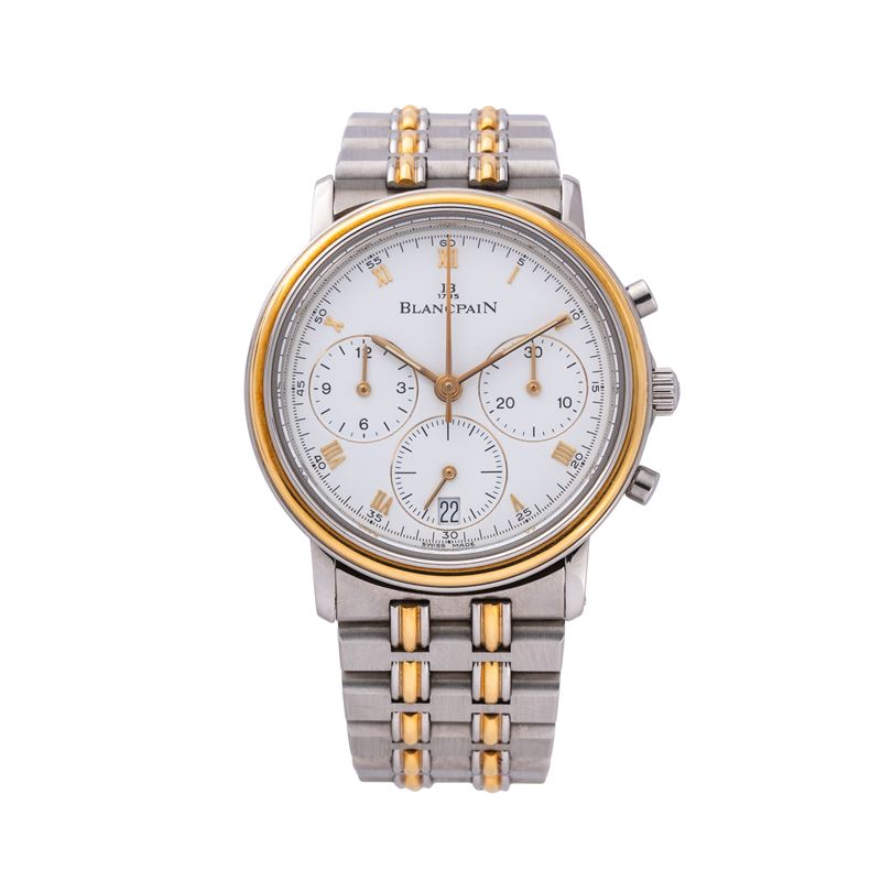 Blancpain - Villeret Chrono cronografo automatico acciaio e oro 18kt con quadrante bianco