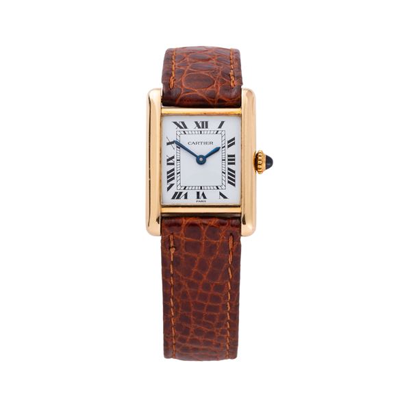 CARTIER - CARTIER - TANK OROLOGIO SOLO TEMPO A CARICA MANUALE IN ORO GIALLO 18KT CON QUADRANTE BIANCO E INDICI ROMANI NERI