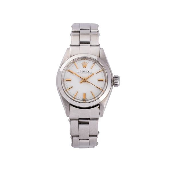ROLEX - ROLEX - OYSTER PERPETUAL OROLOGIO SOLO TEMPO A CARICA AUTOMATICA IN ACCIAIO CON BRACCIALE RIVETTI ROLEX ELASTICO E QUADRANTE BIANCO