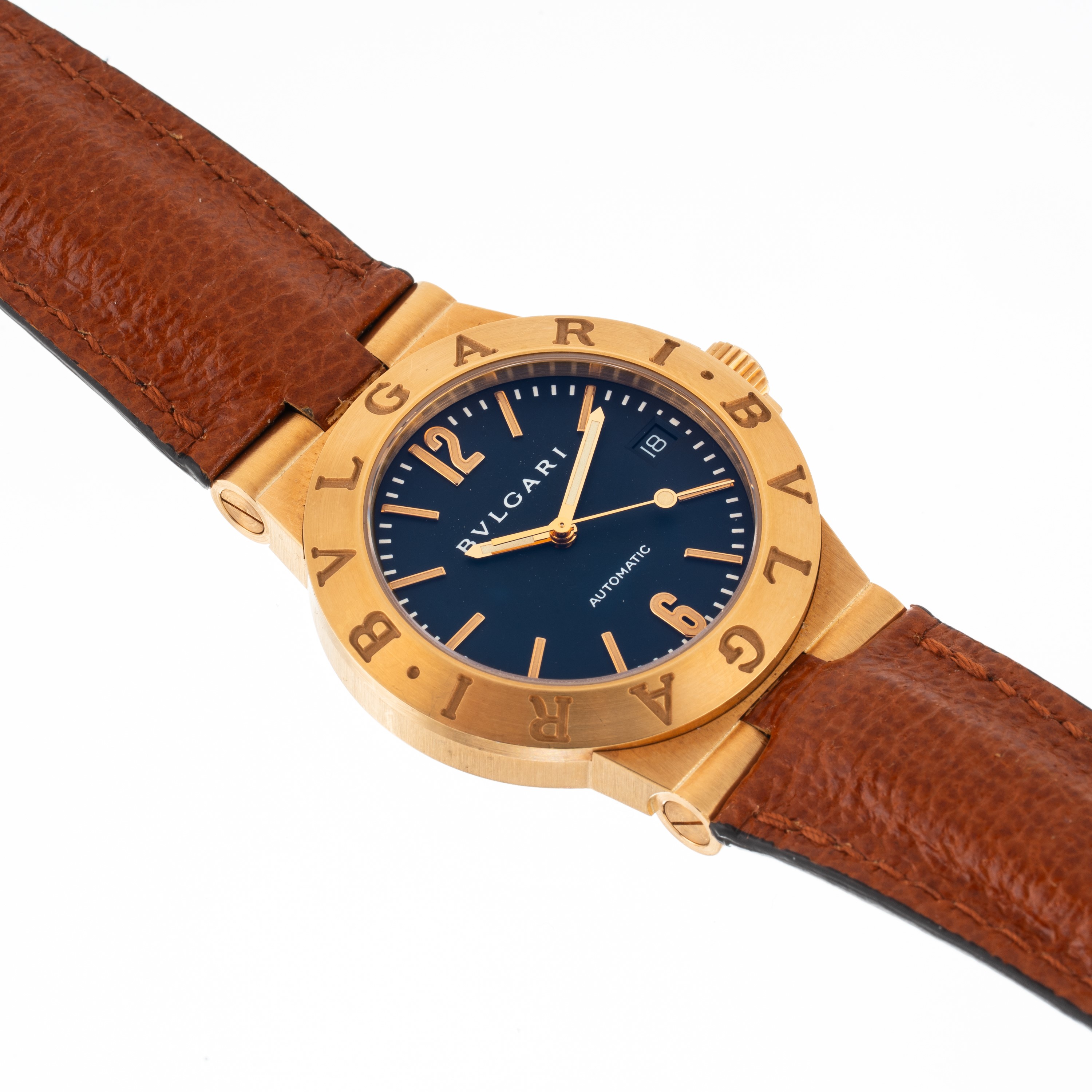Bulgari - Diagono LCV 35 G — orologio solo tempo in oro giallo 18 kt con quadrante nero