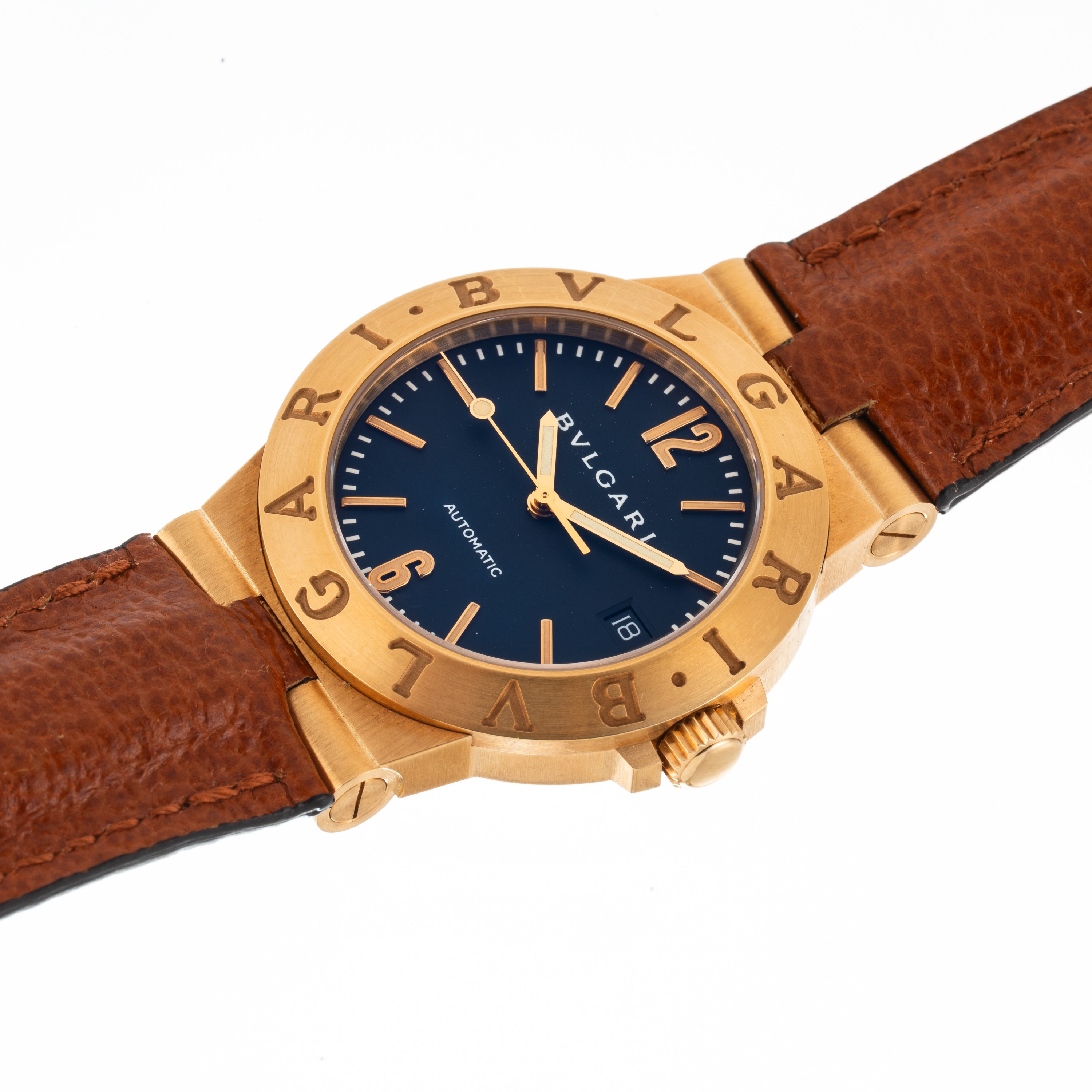 Bulgari - Diagono LCV 35 G — orologio solo tempo in oro giallo 18 kt con quadrante nero