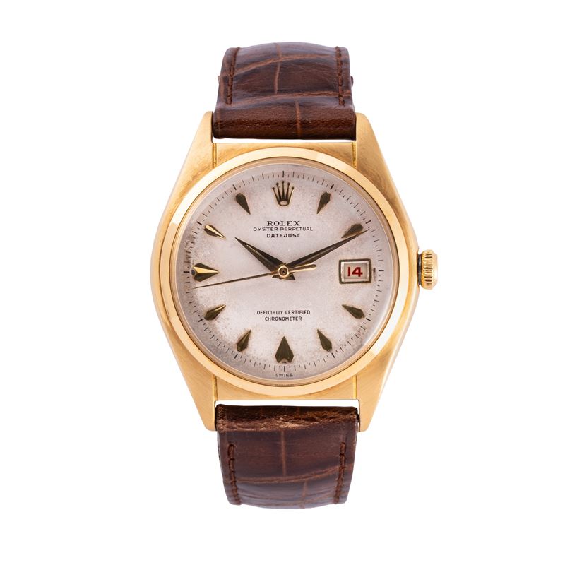 Rolex - Ovettone 5030 in oro giallo 18 kt con quadrante bianco e datario a ore tre