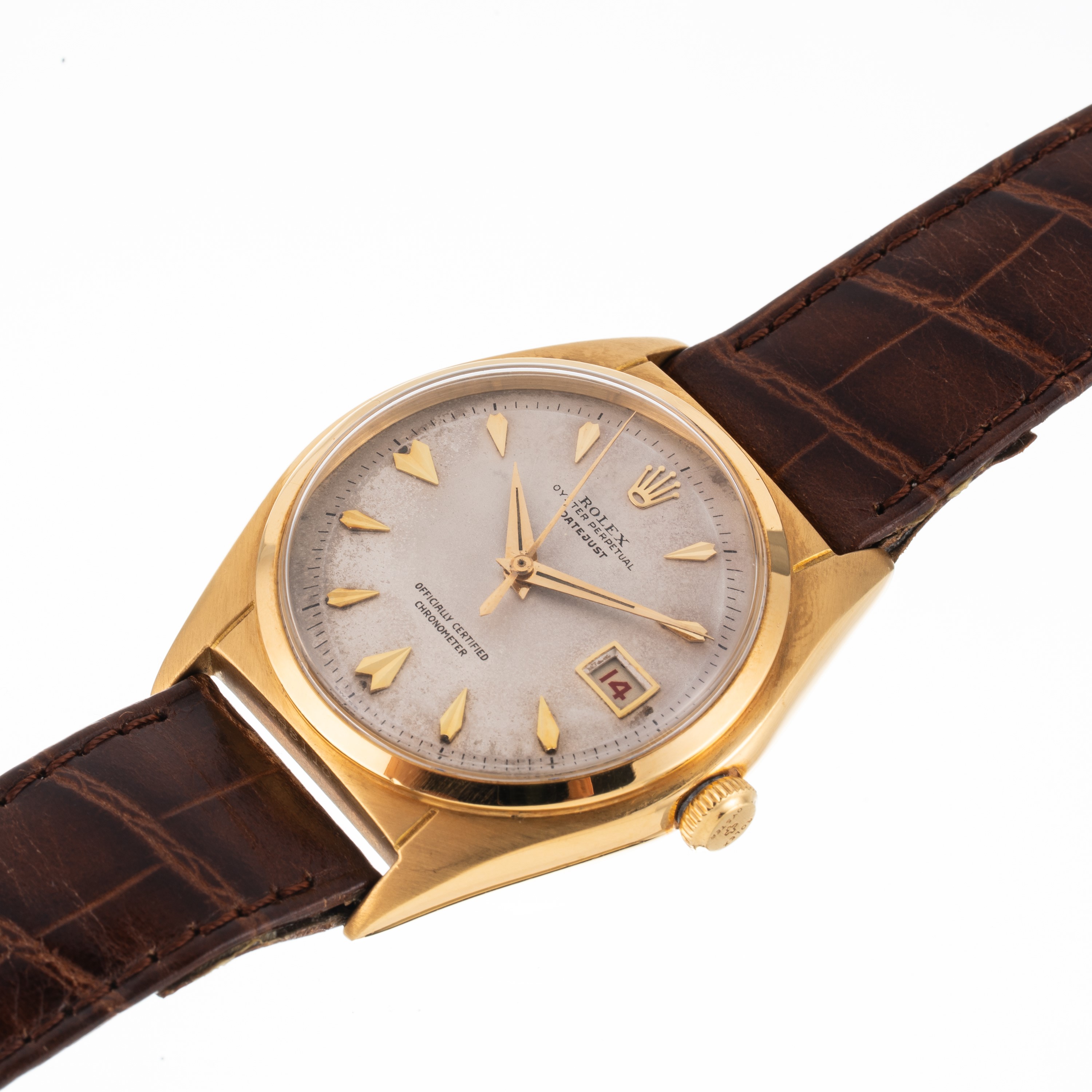 Rolex - Ovettone 5030 in oro giallo 18 kt con quadrante bianco e datario a ore tre