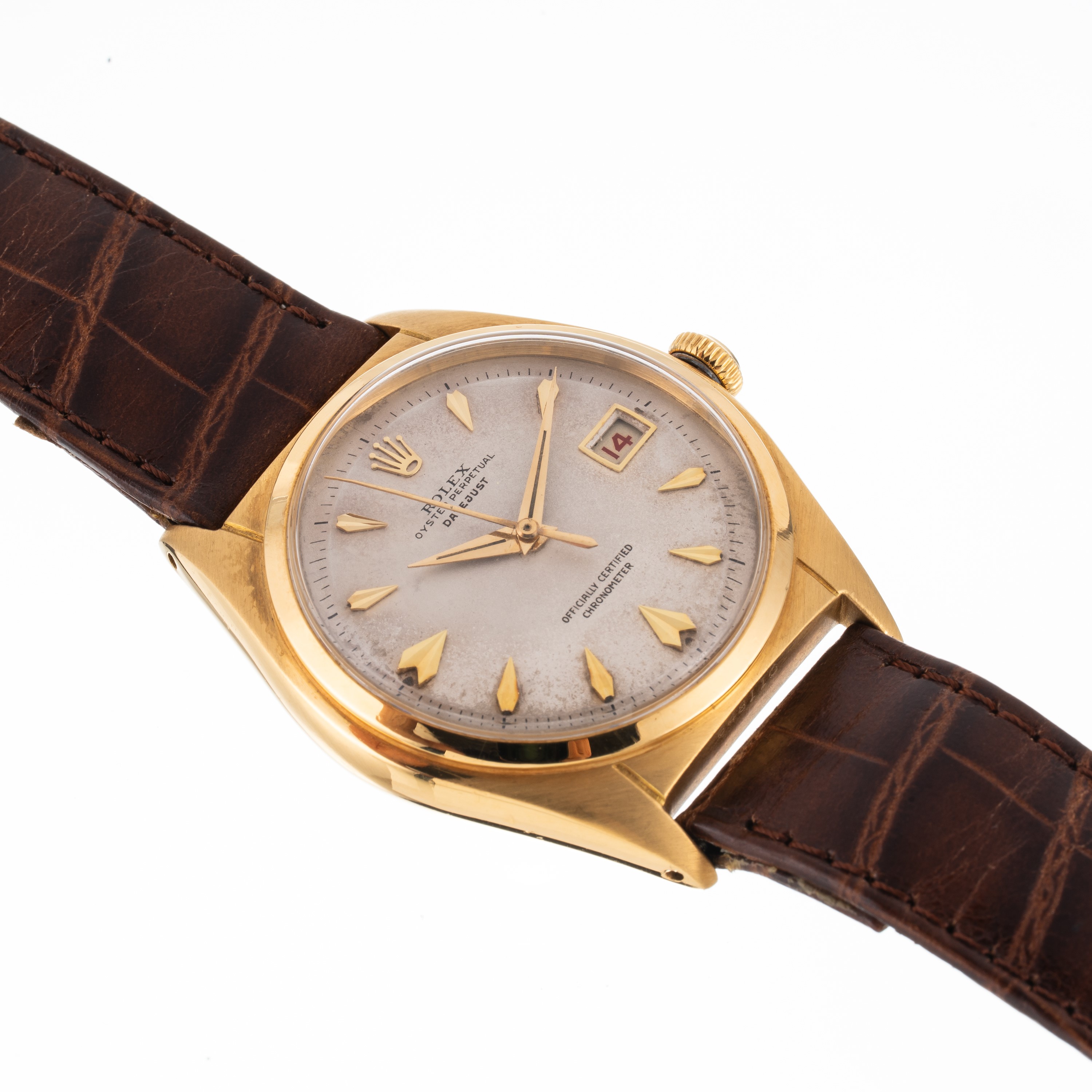 Rolex - Ovettone 5030 in oro giallo 18 kt con quadrante bianco e datario a ore tre