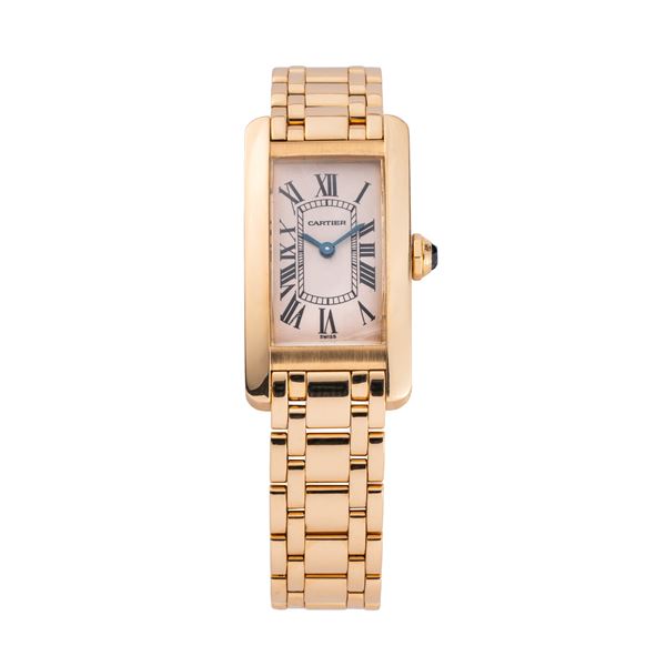 CARTIER - CARTIER - TANK AMERICAINE OROLOGIO SOLO TEMPO AL QUARZO IN ORO GIALLO 18KT CON BRACCIALE CARTIER IN ORO GIALLO 18KT E QUADRANTE BIANCO