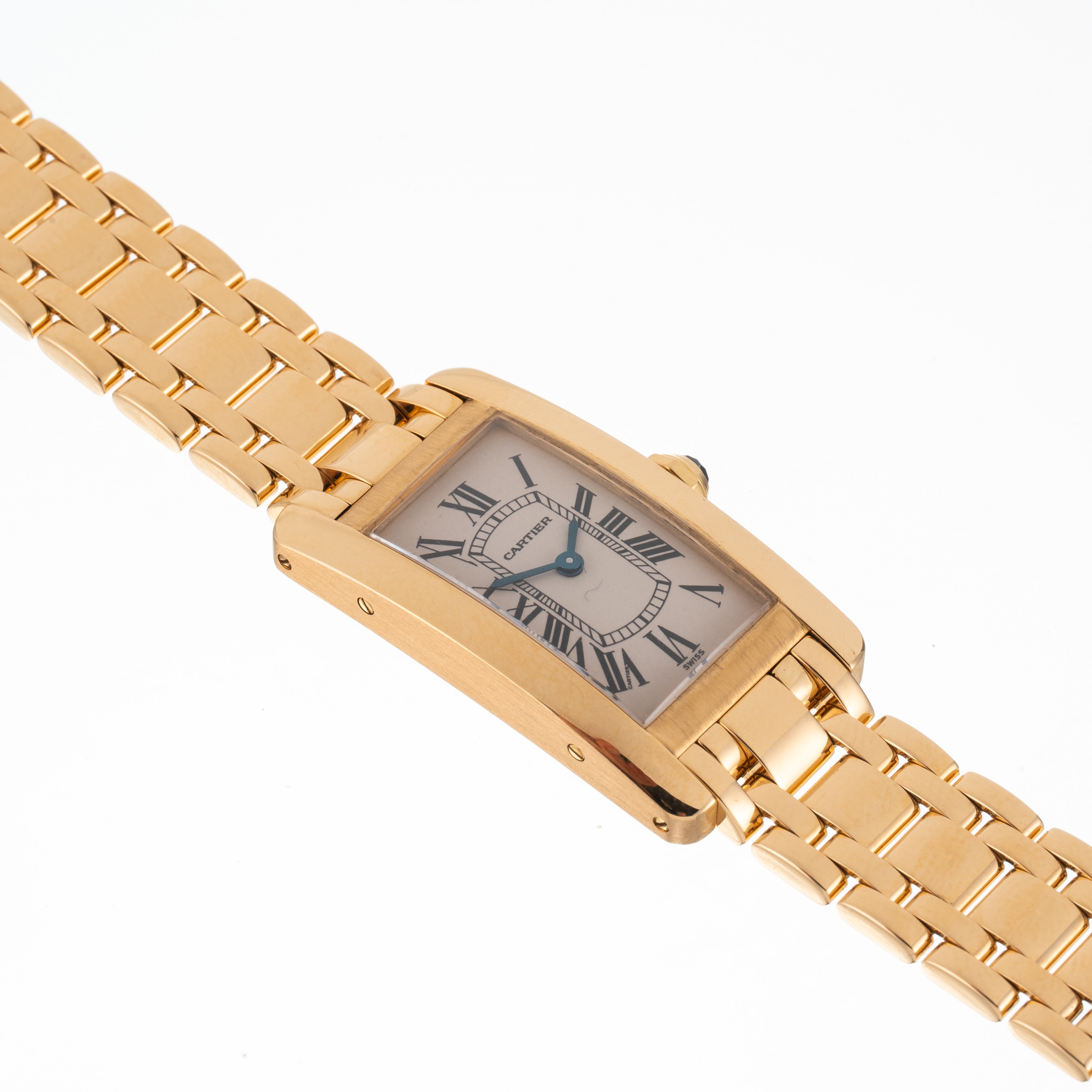 Cartier - Tank Americaine 1710, orologio solo tempo in oro giallo 18 kt con quadrante bianco e br...