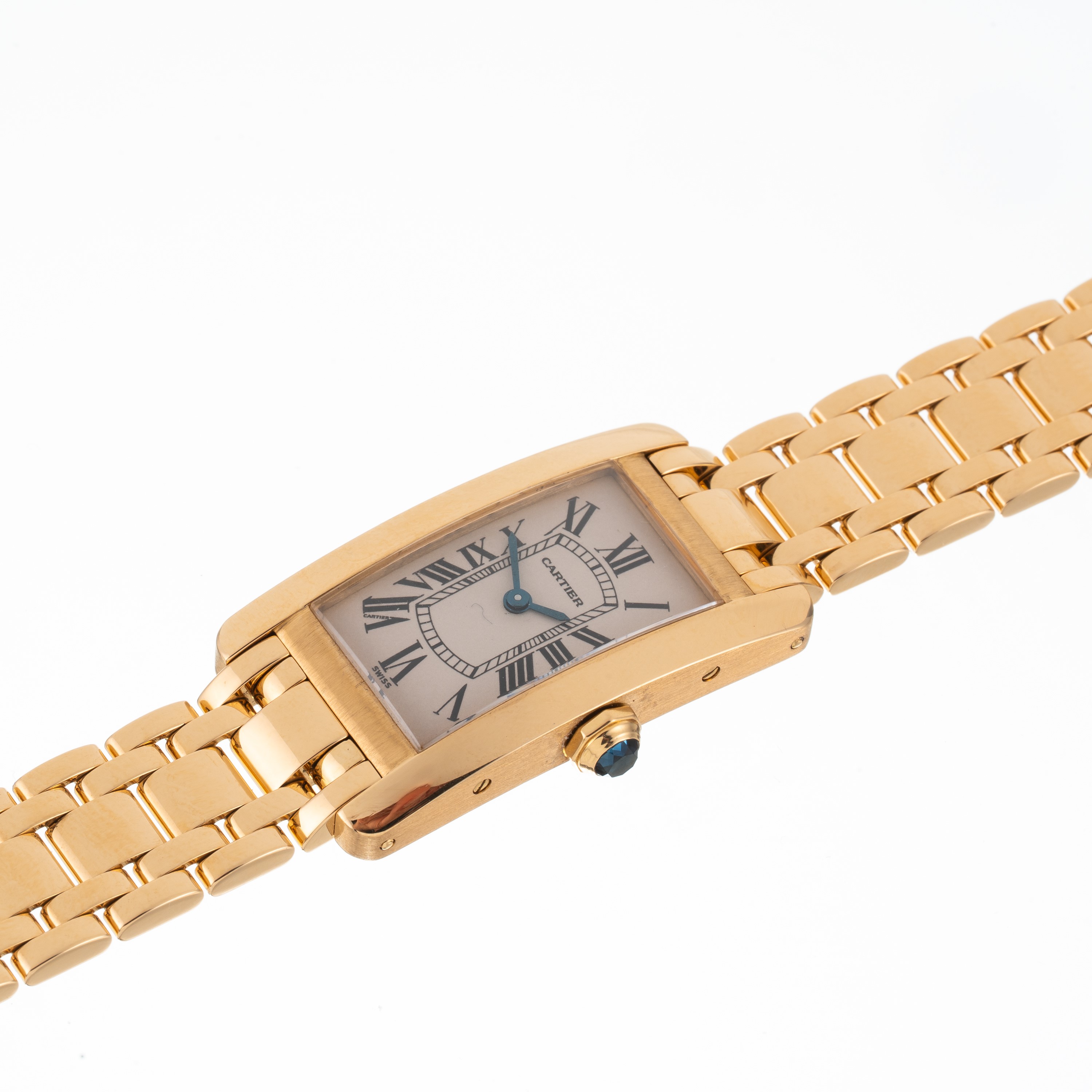 Cartier - Tank Americaine 1710, orologio solo tempo in oro giallo 18 kt con quadrante bianco e br...