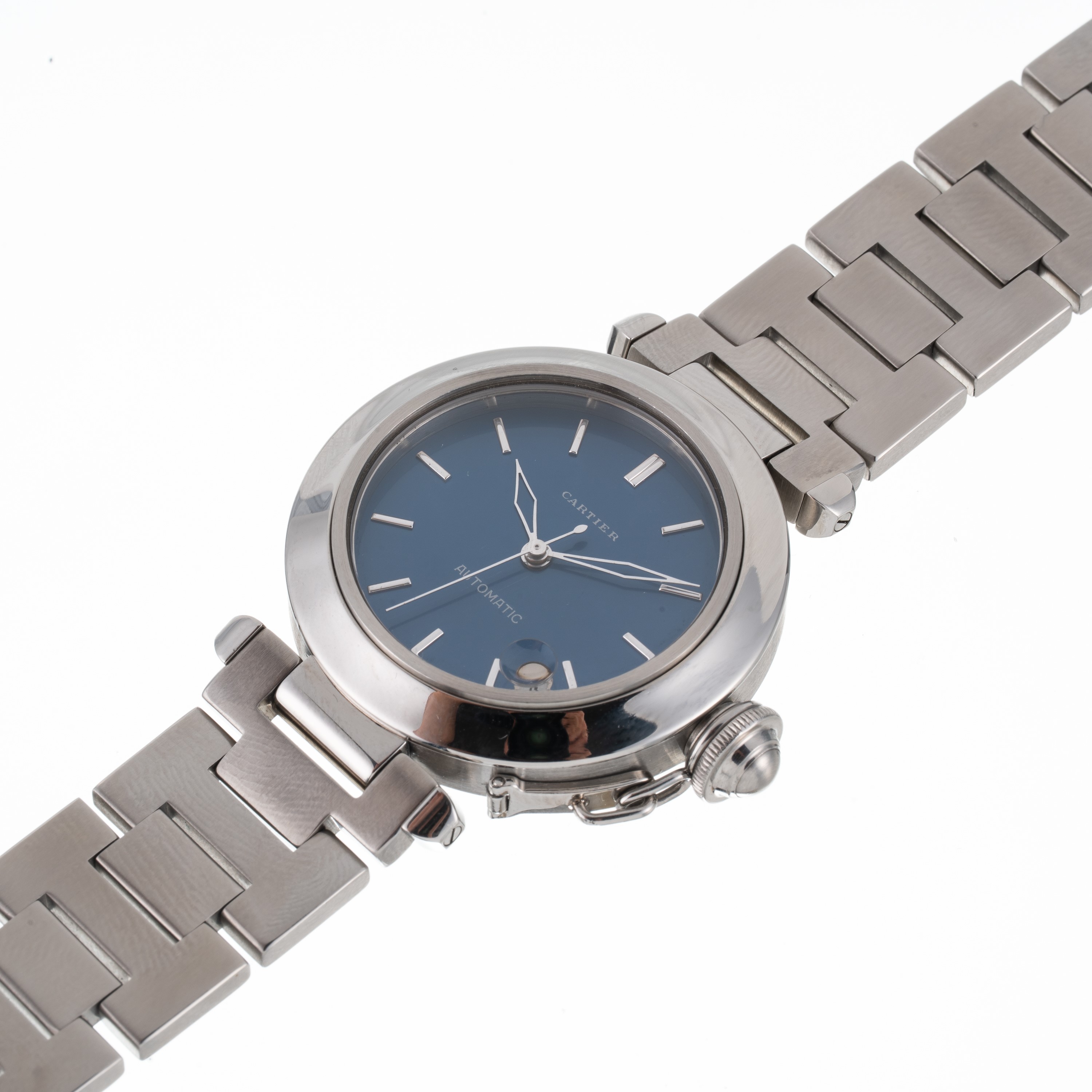 Cartier - Pasha 1031 — orologio da polso automatico in acciaio con quadrante blu