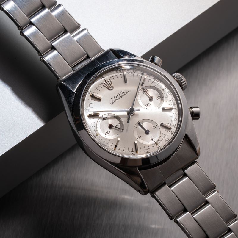 Rolex - Pre Daytona 6238, cronografo a carica manuale in acciaio con quadrante argenté e scala ta...