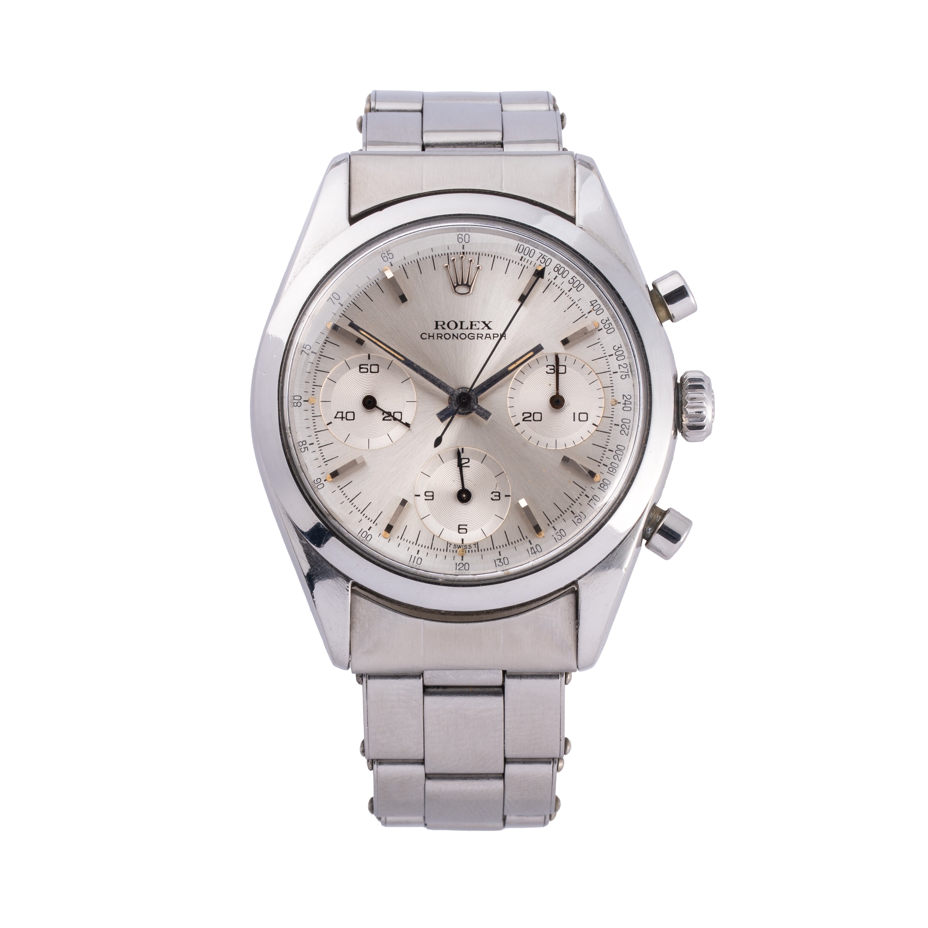 Rolex - Pre Daytona 6238, cronografo a carica manuale in acciaio con quadrante argenté e scala ta...