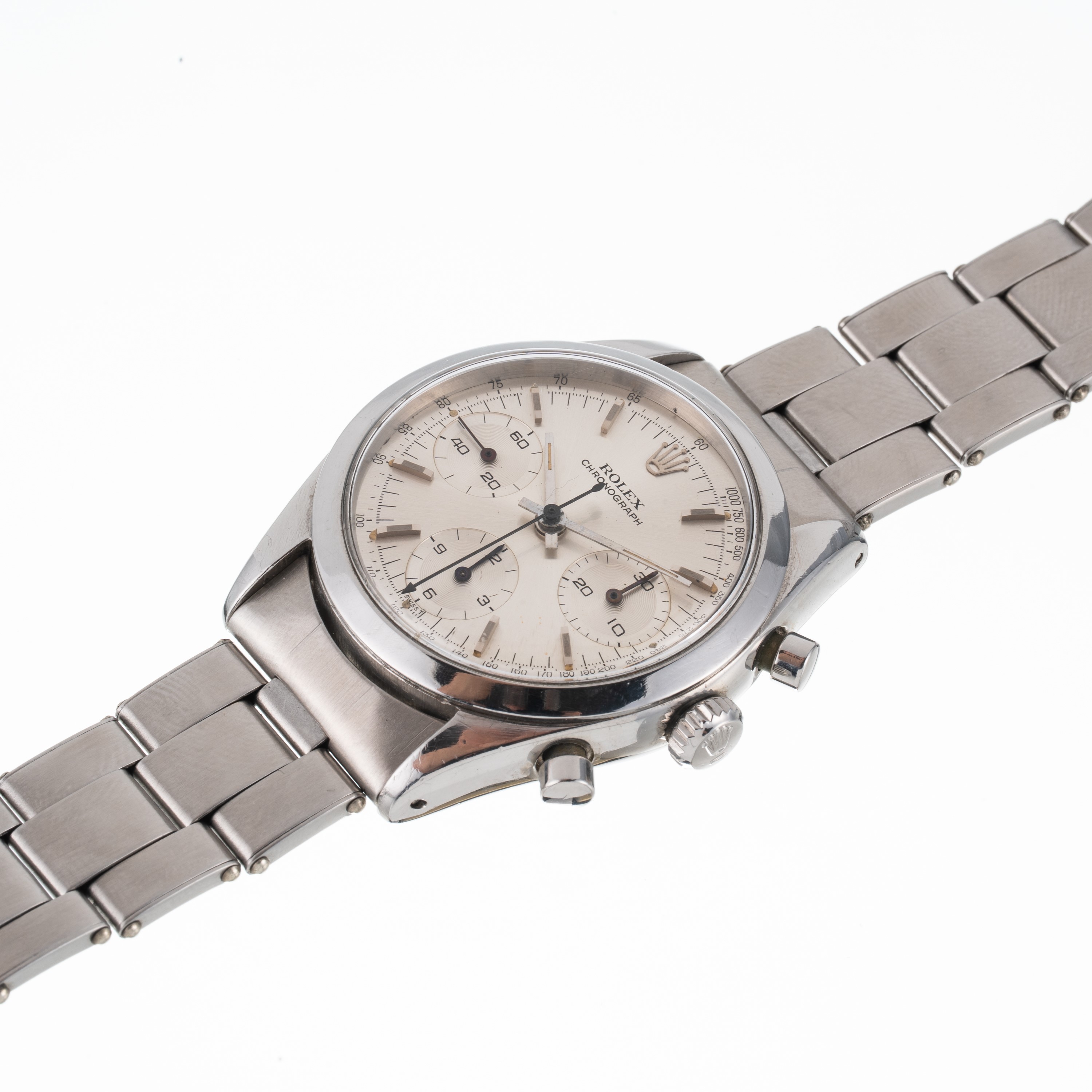 Rolex - Pre Daytona 6238, cronografo a carica manuale in acciaio con quadrante argenté e scala ta...
