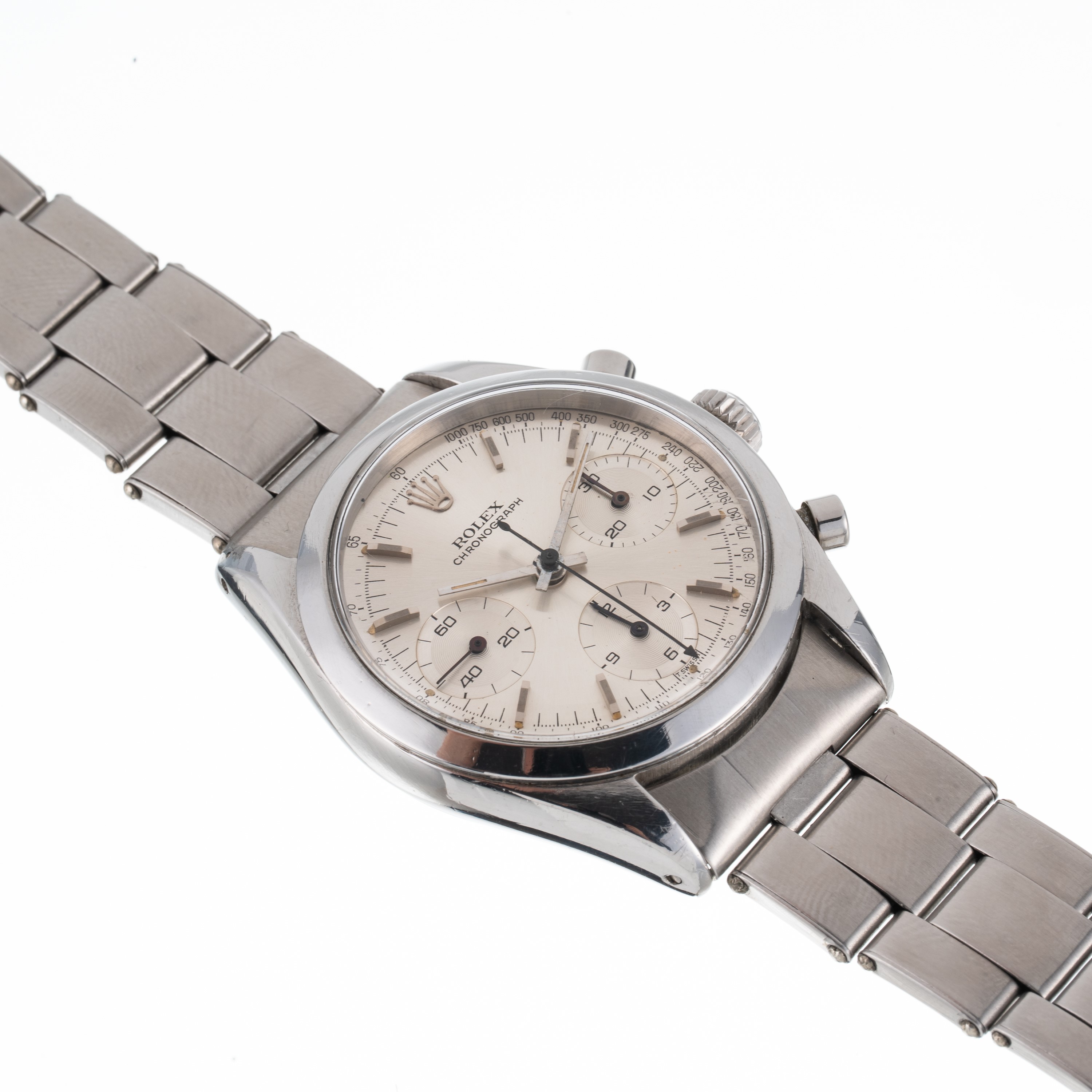 Rolex - Pre Daytona 6238, cronografo a carica manuale in acciaio con quadrante argenté e scala ta...