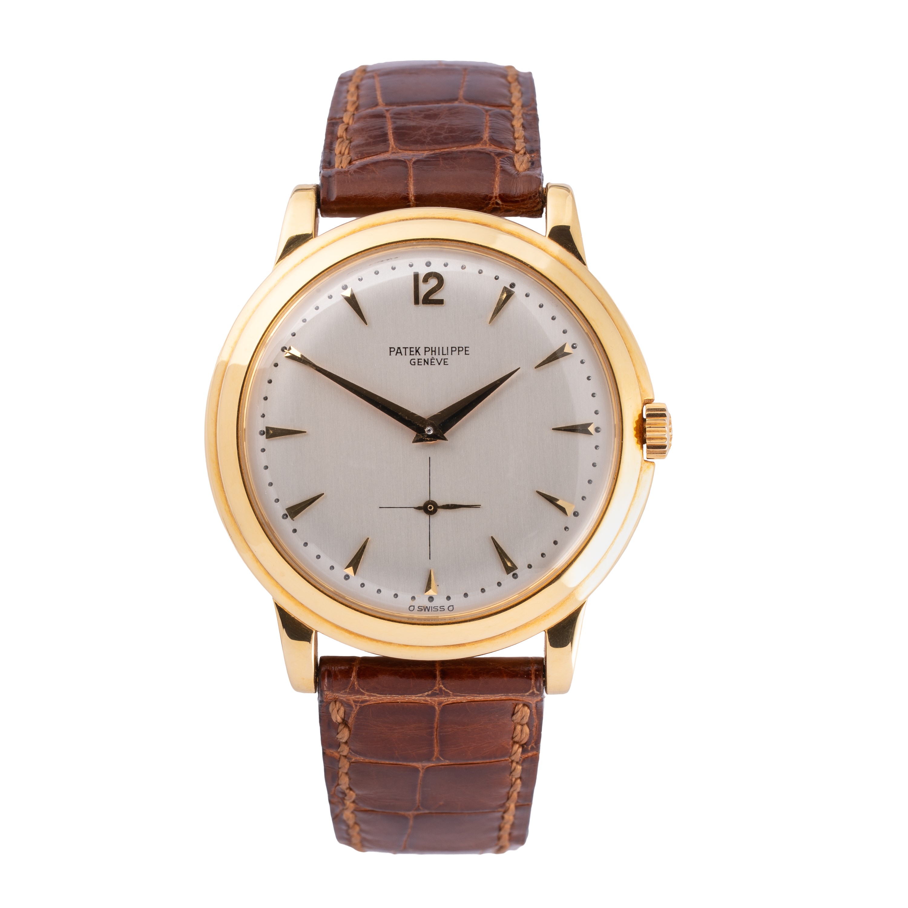 Patek Philippe - Calatrava, orologio solo tempo in oro giallo 18 kt con quadrante argenté e picco...
