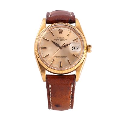 Oyster Perpetual Date Ref. 1503 (1962), orologio automatico in oro giallo 18 kt con quadrante tro...