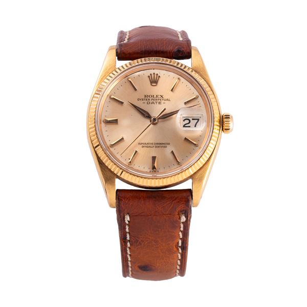 ROLEX - ROLEX - OYSTER PERPETUAL DATE OROLOGIO A CARICA AUTOMATICA IN ORO GIALLO 18KT CON QUADRANTE TROPICALE CON DATARIO AD ORE TRE E SFERE DAUPHINE