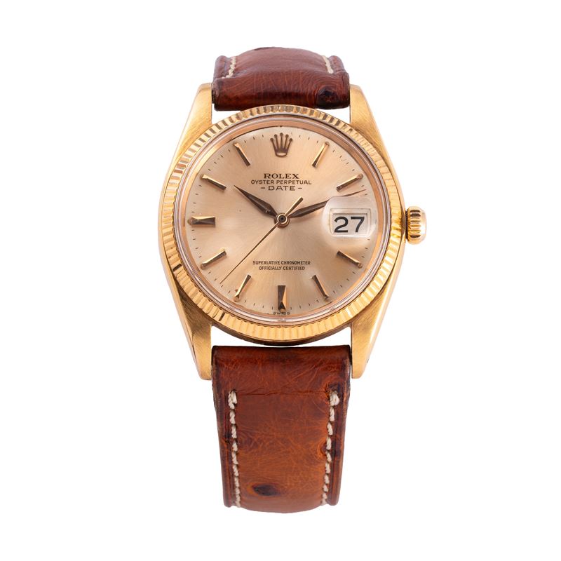 Rolex - Oyster Perpetual Date Ref. 1503 (1962), orologio automatico in oro giallo 18 kt con quadr...