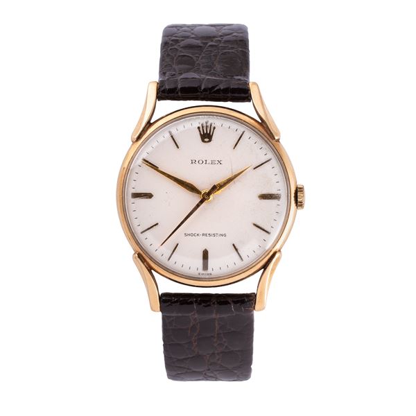 ROLEX - ROLEX - SHOCK RESISTING OROLOGIO SOLO TEMPO A CARICA MANUALE CON CASSA IN ORO GIALLO 9KT CON ANSE DI FORMA E QUADRANTE BIANCO