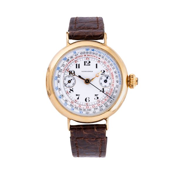 LONGINES - LONGINES CRONOGRAFO A CARICA MANUALE MONOPULSANTE IN ORO GIALLO 18KT CON QUADRANTE IN PORCELLANA CON TRIPLA SCALA TACHIMETRICA