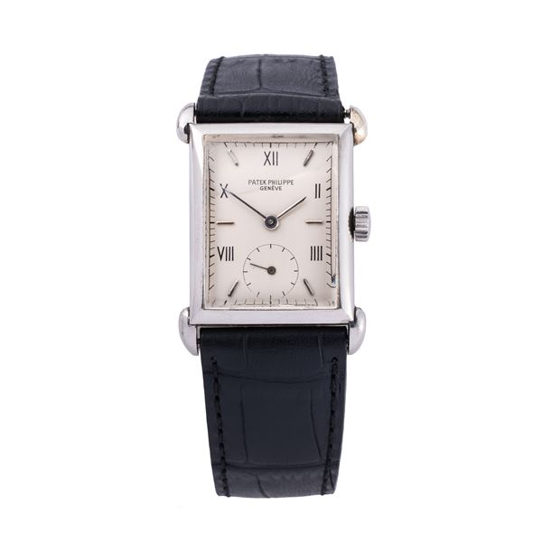 PATEK PHILIPPE - PATEK PHILIPPE OROLOGIO SOLO TEMPO A CARICA MANUALE CON CASSA DI FORMA IN ACCIAIO E QUADRANTE GRIGIO CON PICCOLI SECONDI AD ORE SEI
