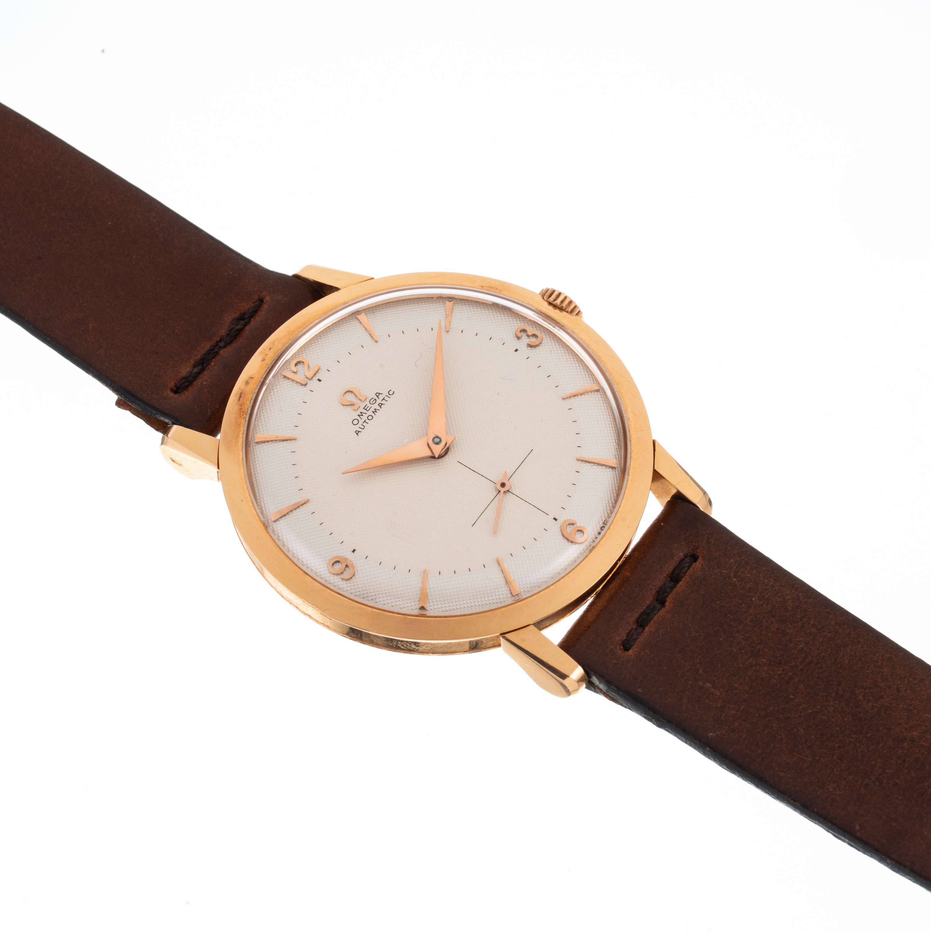 Omega - Orologio solo tempo in oro rosa 18kt con carica automatica, quadrante bianco bitonale a n...