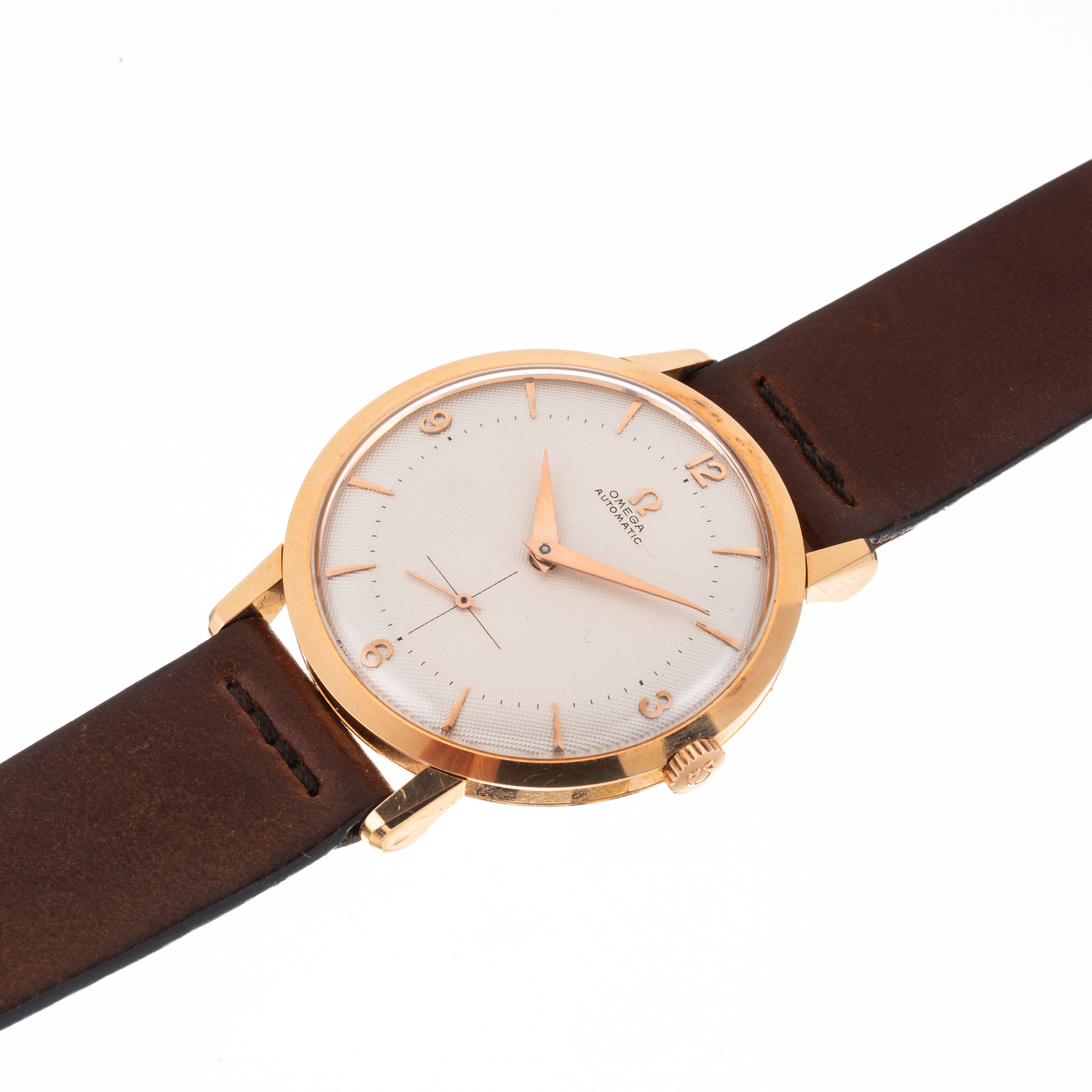 Omega - Orologio solo tempo in oro rosa 18kt con carica automatica, quadrante bianco bitonale a n...