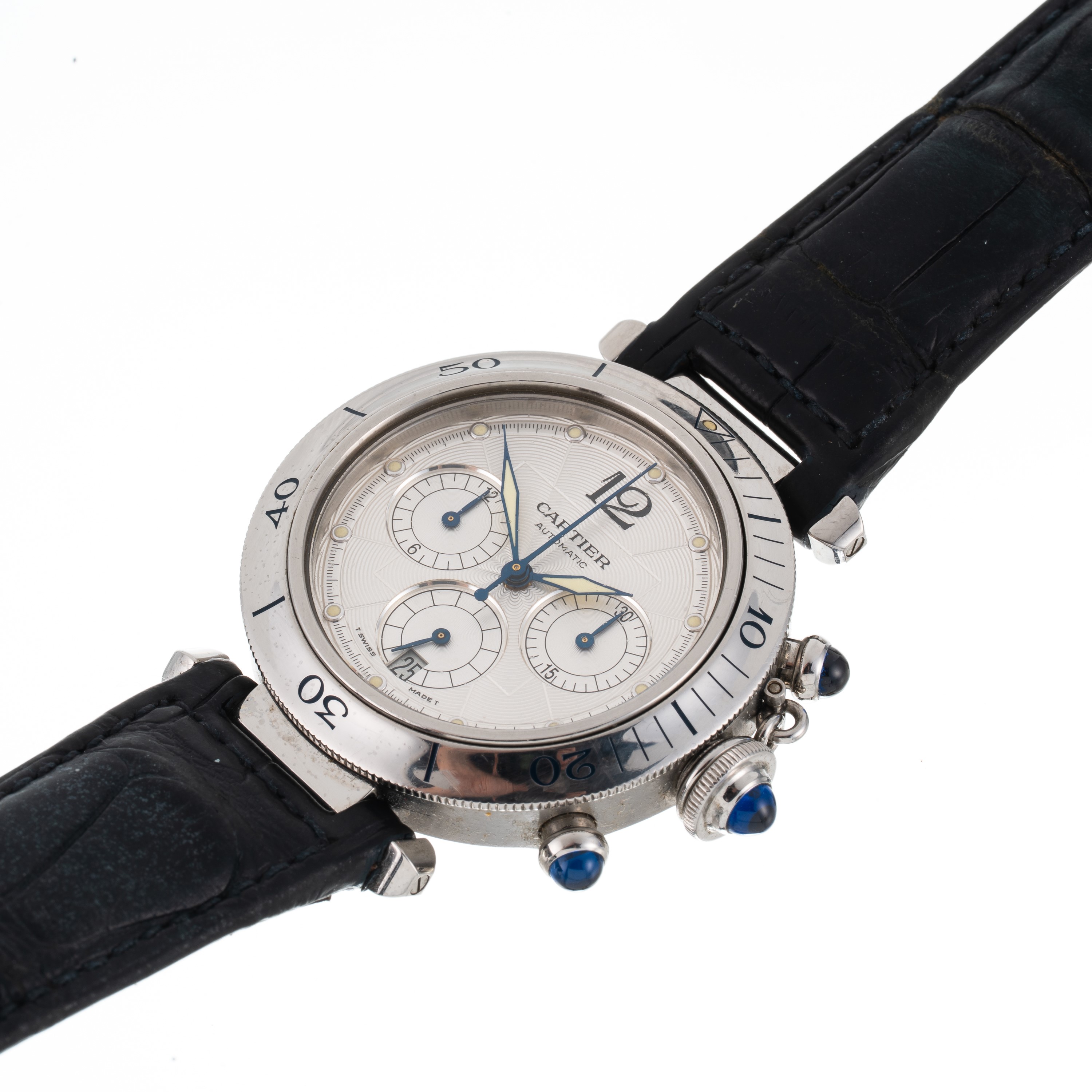 Cartier - Pasha cronografo automatico in acciaio con quadrante guillochè e fondello a vista (1997...